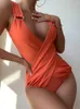 Женские купальные костюмы One Piece Women Swimsuit 2023 Solid Sling V Sexe Sexy Bodysuit Monokini Лето без спинка пляж -купание костюм самка