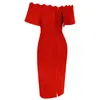 Casual Dresses Red Bandage Dress Sexy Off The Shoulder 2023 Ruffle BodyCon for Women Party Club Night