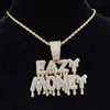 Hanger Kettingen Hip Hop Brief Ketting Mannen Vrouwen Gemakkelijk Geld Ketting Iced Out Bling Cubaanse Hiphop Sieraden Mode Gift 230613