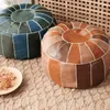 Cuscino Pouf in pelle PU Ricama Artigianato Hassock Poggiapiedi ottomano marocchino nordico Rotondo quadrato Artificiale non imbottito