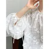 Женские блузки в Японии в стиле 3D вышивка цветочные кружевные блуз