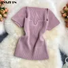 Casual Dresses Summer Short Sleeve Square Collar Sticked Top Women Sweater Kläder grossist