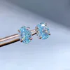 Stud PANSYSEN Arrival Pure Silver 925 Jewelry 6*8mm Oval Cut Aquamarine High Carbon Diamond Gemstone Ear Stud Brincos Party Gift 230620