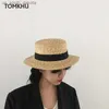 Moda verano Mujer ala ancha Natural Str sombrero Chapeau Mujer sombreros de sol Boater negro Panamá sombrero de playa Sombrero Mujer Fedora Cap L230523