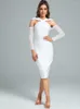 Casual Dresses White Bandage Dress Midi Elegant Woman Evening Party Bodycon Sexy Long Sleeve Cut Out Christmas Birthday Club Outfit 2023