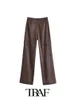 Kvinnor Pants Capris Traf Women Pants Fashion Solid Silk Satin Cargo Pants at the Cuffs Female Trousers Mujer 230620