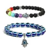 Date Mode Evil Blue Eye Hamsa Main Brins Bracelet pour Femmes Hommes Élastique Acrylique Chanceux Turc Perles Bracelets Couple