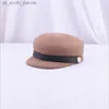 Lady Visors Hat Autumn Winter Round Buckle Belt Decorated Wool Fedoras Cap Female British Fashion Beret Retro Military Cap L230523