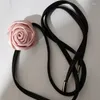 Chains Fabric Flower Necklaces Choker Soft Necklace With PU Chain Wedding Party Jewelry Gift For Women Teens Girl