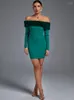 Casual Dresses Long Sleeve Bandage Dress Green Bodycon Evening Party Elegant Sexy Off Shoulder Birthday Club Outfit 2023 Autumn