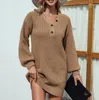 Robes décontractées pour femmes 2023 mode col en v bouton mi robe pull automne hiver européen et américain lanterne manches jupe en tricot