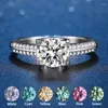 Cluster Rings Classic Moissanite Ring for Women 1 6.5mm Blue Green Pink Red Yellow Gem 2023 Trend S925 Silver Inlay Jewelry