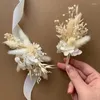 Fiori decorativi Bouquet da sposa da sposa Corpetti per uomo Sposo Pampas Erba Rosa Fiore all'occhiello Asola Mini Decorazioni di compleanno essiccate