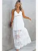 Podstawowe sukienki swobodne Fitshinling Bohemian koronkowy pokrywka plażowa wakacja szczupła sexy długa sukienka kobiety ubrania boho letnie wyprawa 230620