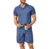 Summer Mens Tracksuits Plus Size M-3XL Sportswear 2 Piece Pants Set Waffle V-neck Short Sleeve Polo Shirt T-shirt Sweatsuits 2023 Fashion Clothing Casual Suit