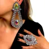 Hoop Huggie Stonefans INS Exaggerated Earrings Rings Sets for Women Luxury Colorful Crystal Bridal Jewelry Set Dubai Wedding 230620