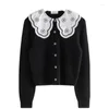 Femmes tricots broderie revers tricot Cardigan alpaga mélange fonds 2023 automne hivers femme pull fleurs en vrac doux