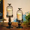 حاملي الشموع مصابيح الفوانيس الرجعية الطيور قفص مصنوعة يدويا جوفاء الحديد المطاوع من الحديد المعدنية الزفاف الشموع
