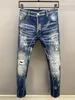 Heren denim blauw zwart gescheurde broek versie skinny gebroken Italiaanse stijl fietsjeans