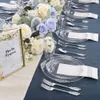 Engångstagning av containrar 70 st bordsartiklar Transparent silverplastfack med silvervaror Glasögon Birthday Wedding Party Supplies 230620
