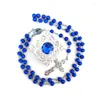 Collane con ciondolo QIGO Religioso Pray Jewelry Collana con rosario in plastica blu con croce lunga da donna