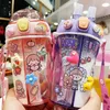 ウォーターボトル430mlかわいい子供ダブル飲料水ボトルストローポータブルボトル生徒カップルプラスチックカップギフトスクールキッズ230620