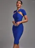 Casual Dresses Midi Bandage Dress 2023 Women's Blue BodyCon Elegant Sexy Cut Out Evening Club Party High Quality Summer