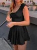 カジュアルドレス女性夏の短いドレスソリッドカラーバストボートネックオフショルダーパフスリーブレディースストリートスタイルS-XLのためのセクシー