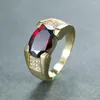 Bröllopsringar unisex kvinnlig manlig oval röd sten för män kvinnor antik guldfärg lyx zirkonband par ring smycken gåvor