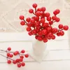 Flores secas 11 pçs espuma de ouro artificial pequena planta vermelha festa de ano novo decoração suprimentos mesa de natal arranjo de flores falsas