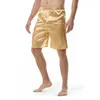 Indumenti da notte da uomo Pigiama da notte in raso di seta oro Pantaloni corti da uomo Casual Liscio Confortevole Rilassato Pantaloni da pigiama da casa Intimo da salotto da uomo