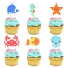 Nya 24 st Ocean Animal Cupcake Toppers under Sea Party Cake Flags Boy Baby Shower Mermaid Theme Birthday Party Cake Decorations