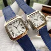 Serie de calidad superior Reloj de cuarzo de moda Hombres Mujeres Oro Plata Dial Cristal de zafiro Diseño cuadrado Reloj de pulsera Amantes Cuero de lujo S256D