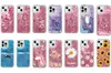 Bloem Drijfzand Zachte TPU-hoesjes voor Iphone 15 14 Pro MAX 13 12 11 XR XS X 8 7 Plus Mode Sakura Zonnebloem Eenhoorn Dolfijnen Vlinder Vloeibare Bling Glitter Drijvende Cover