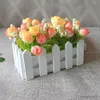 プランターポットセット木製フェンス人工花セット生の絹の人工花鉢植えのリビングルーム装飾的な花小さな盆栽装飾品R230621