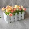 Planters Pots Set Wooden Fence Artificial Flower Set Raw Silk Artificial Flower Potted Living Room Decorative Flowers Small Bonsai Ornaments R230621