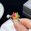 Cluster Rings Watermelon Colorful Tourmaline Open Ring Female Fireworks Cutting Fashion