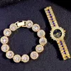 Titta på Luxury Gold Color Watch Ladies Wrist Armband för kvinnor som bling Iced Out Round Crystal Tennis Chain Halsband Set Smycken 230613