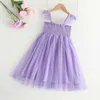 Abiti da ragazza Abito per bambini 2-6 anni Compleanno Stile coreano Manica con volant Viola Tulle Bretella Principessa Abiti casual Ootd Per ragazza AA230531