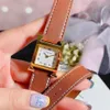 Classic 26mm Women Quartz Watch Heure Two Layer Genuine Leather Square Digital Dial Wristwatch For Lady Zircon Sapphire Clock246j