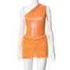 Dwuczęściowa sukienka Anjamanor 2-częściowy zestaw rozmytą spódnicę i jedno ramionowe body pomarańczowe seksowne stroje klubowe sukienki dla kobiet D85-CG18 230620