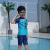 Shorts Boys Swimwear 3-12 Years Children Swimsuit Two Pieces Sets With Cap Kids Boy Bathing Suit Beach Wear Swimming Outfit Spring 230620