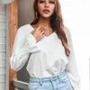 Blouses pour femmes été dos en forme de V creux dentelle couture pull chemisier blanc mode Sexy col en V automne chemise à manches longues Chic 12460