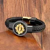 Brazalete YISHUCHA Vientos religiosos Diseño Moda Hombre Pulsera de cuero retro Piedra redonda Regalo de acero inoxidable clásico para hombres Joyería 230620