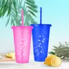 Water Bottles 700ml Reusable Flash Powder Water Bottle With Straws Lid Plastic Personalized Drinkware Coffee Drinking Cup Outdoor Portable Mug 230620