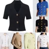 Womens Knits & Tees Woman Short and Long Sleeves Tops Knitting Cardigan with Big Golden Buttons Slim Design Sexy Shape Clothes Business Office Cloth