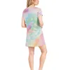 Robes décontractées Tie-dye Smudged Beach T-shirt Jupe O Cou Coton Lâche Mi-longueur Droite A-ligne Femme All-match Short