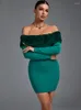 Casual Dresses Long Sleeve Bandage Dress Green Bodycon Evening Party Elegant Sexy Off Shoulder Birthday Club Outfit 2023 Autumn