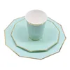 Disposable Take Out Containers 24pcs set Green Pink Blue Paper Plates Cups Tableware Set for Wedding Birthday Party Baby Shower Supplies Gold Decor 230620