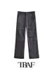 Kvinnor Pants Capris Traf Women Pants Fashion Solid Silk Satin Cargo Pants at the Cuffs Female Trousers Mujer 230620